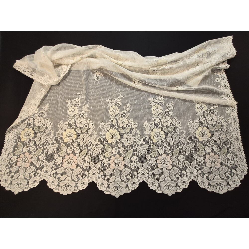 Vintage LACE Single curtain PANEL floral flowers 60" W 64" L